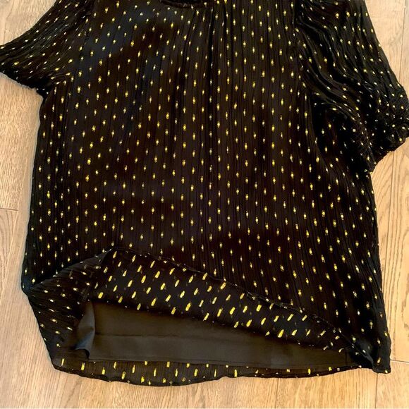 J. Crew Blouse Women’s Medium Black Yellow Sheer Polka Dot Ruffle Neck. - Picture 8 of 14